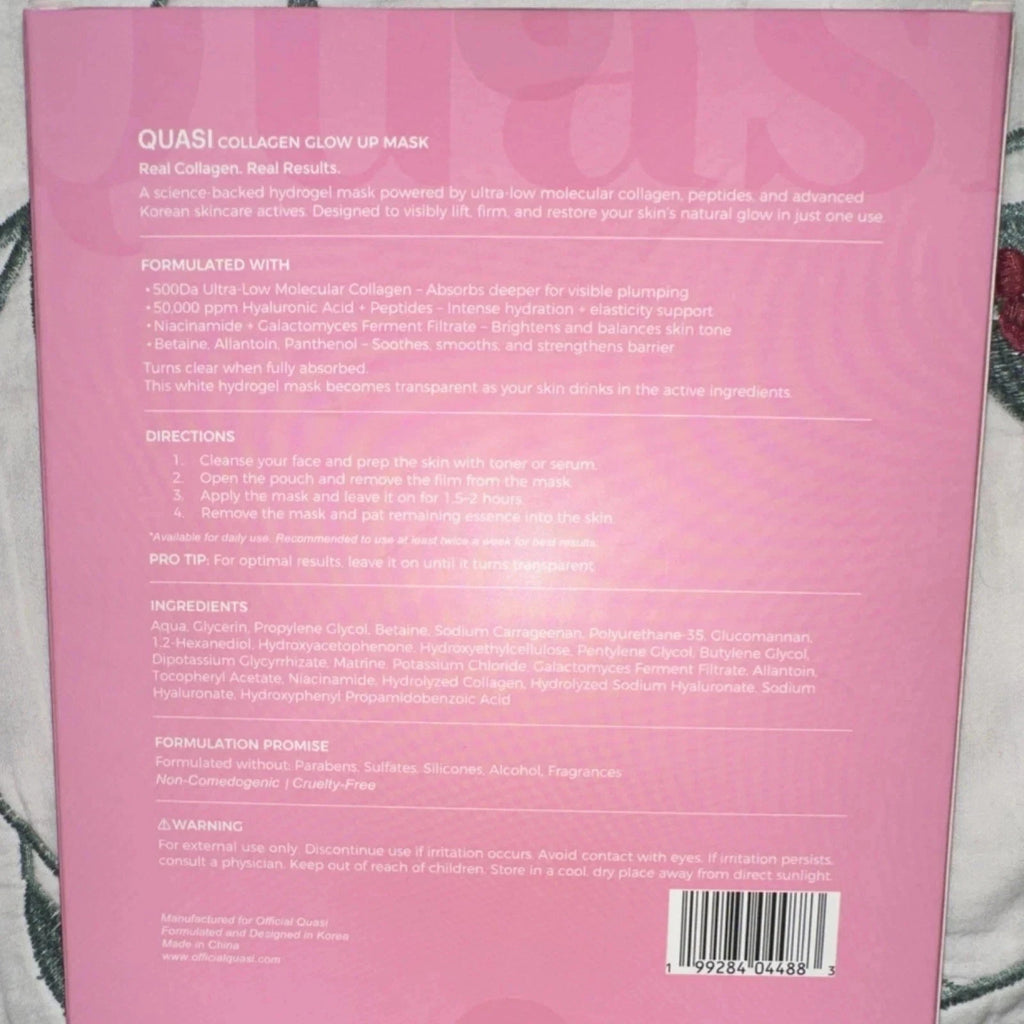 Quasi-Collagen Glow Up Mask | Hydrating & Firming Facial Mask - 4 pcs